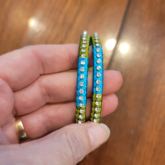 Rich India Turquoise Blue/Green Satin Crystal Fabric Wrapped Brass Bangle - Picture 3 of 7